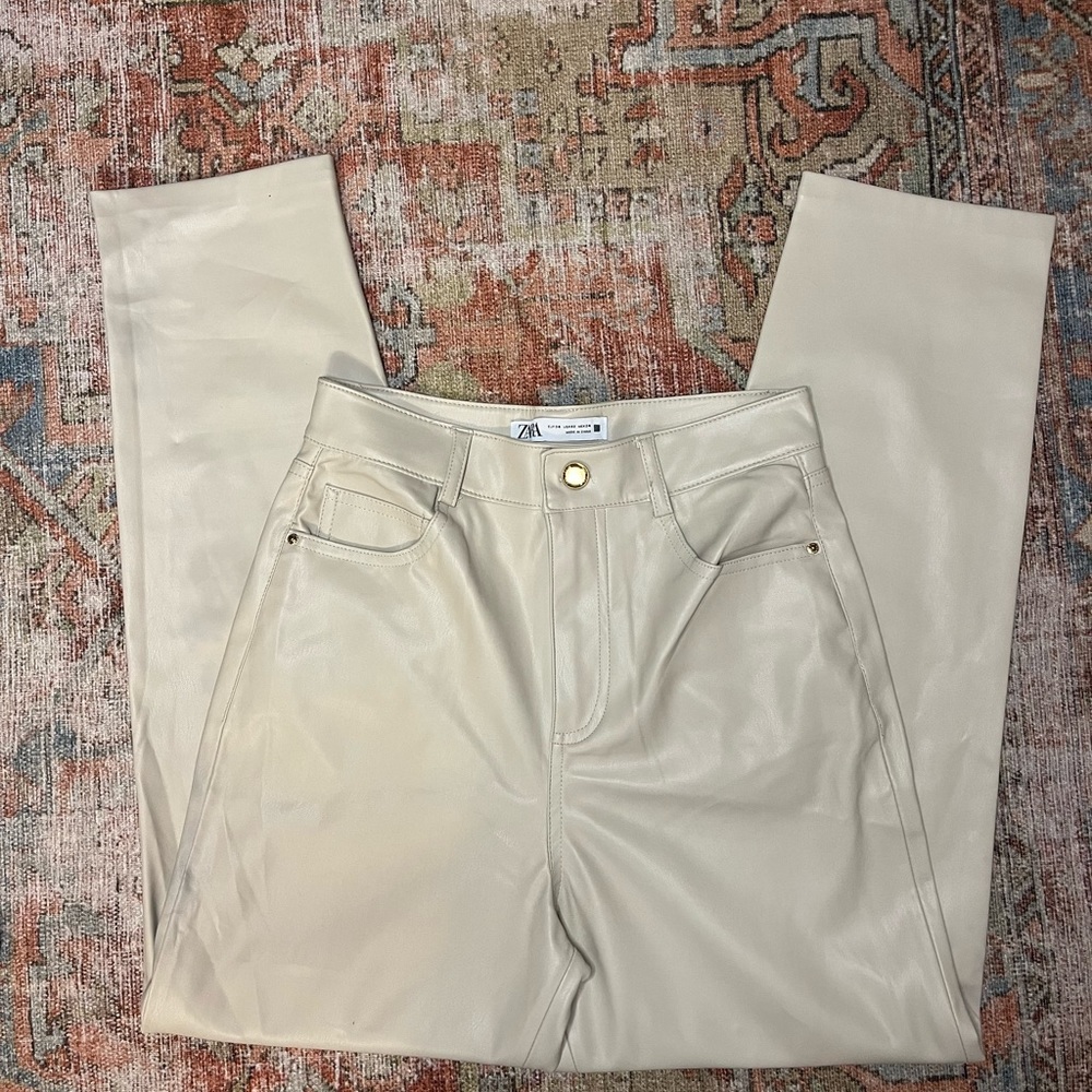 Zara Cream Faux Leather Pants